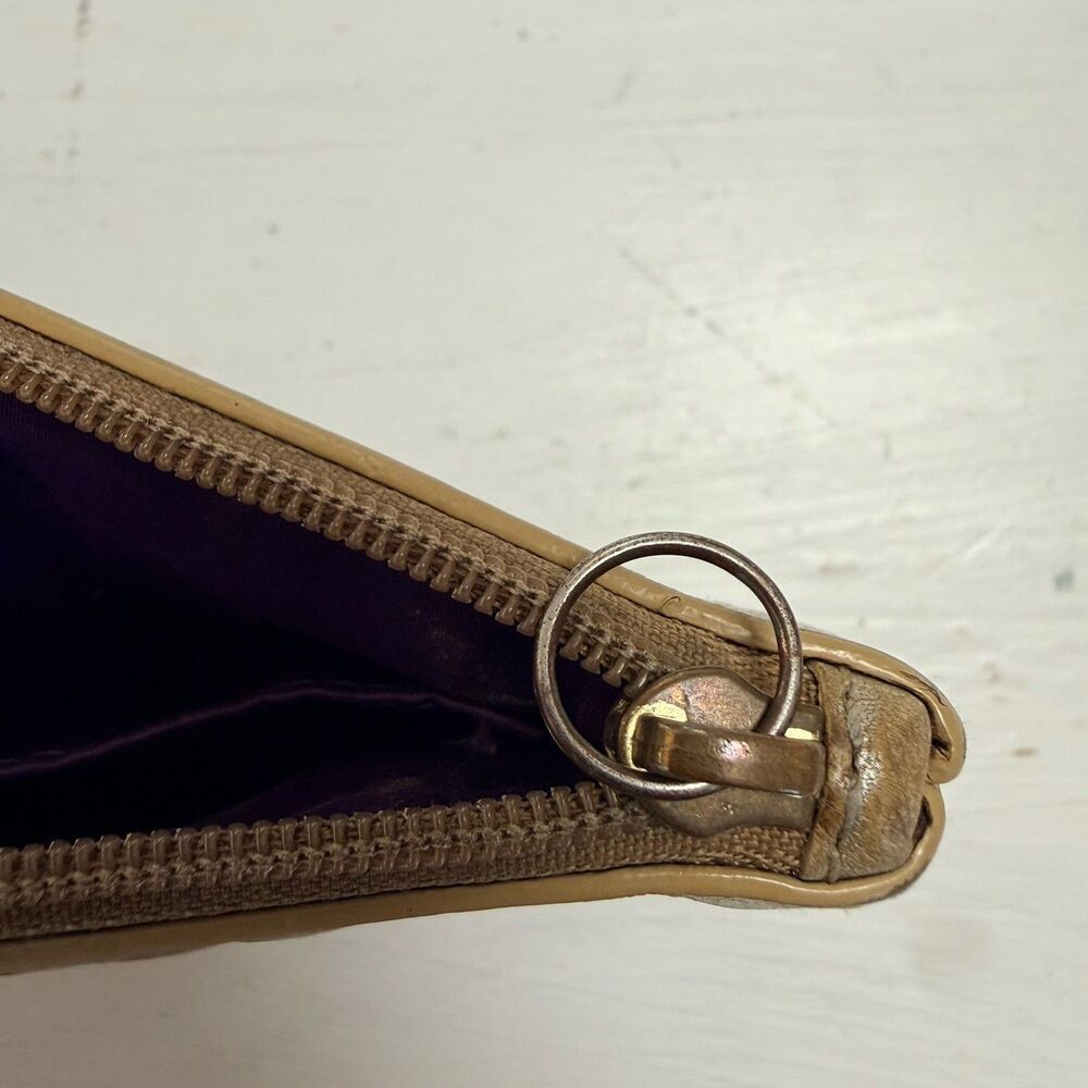 COACH BROWN GOLD FABRIC LEATHER SIGNATURE ZIP  WALLET COIN PURSE VINTAGE Y2K - Picture 6 of 8